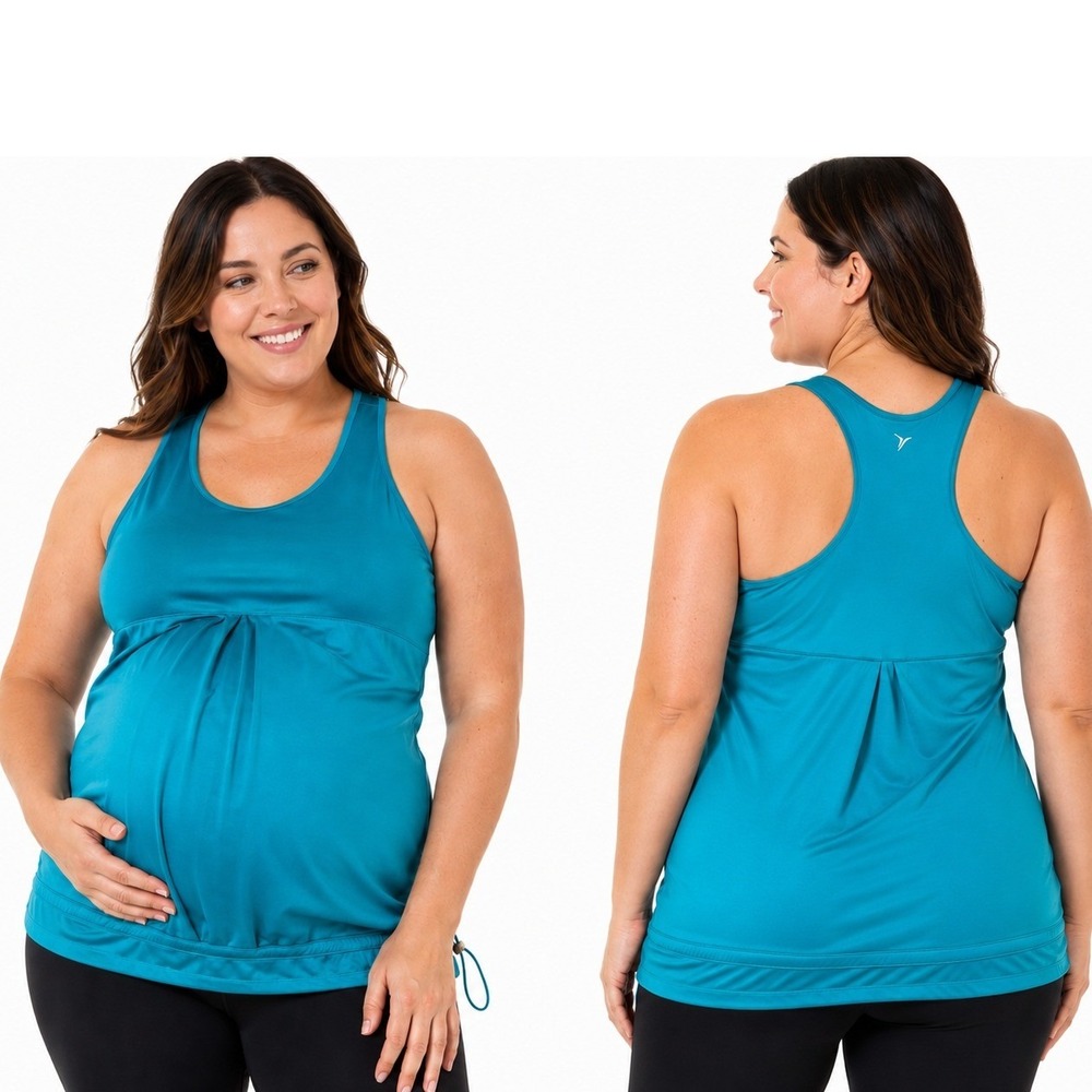 Old Navy Maternity Active Tank Top Women‎ XXL Teal Racerback Pleated Stretch